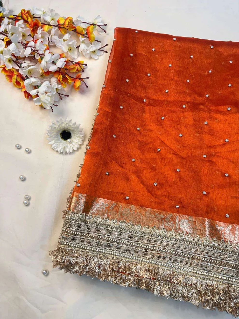 Orange  Maharani Embroidry Buti