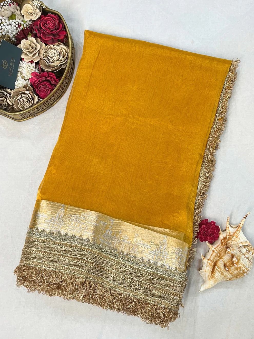 Mustard Yellow Maharani Tissue Silk Saree